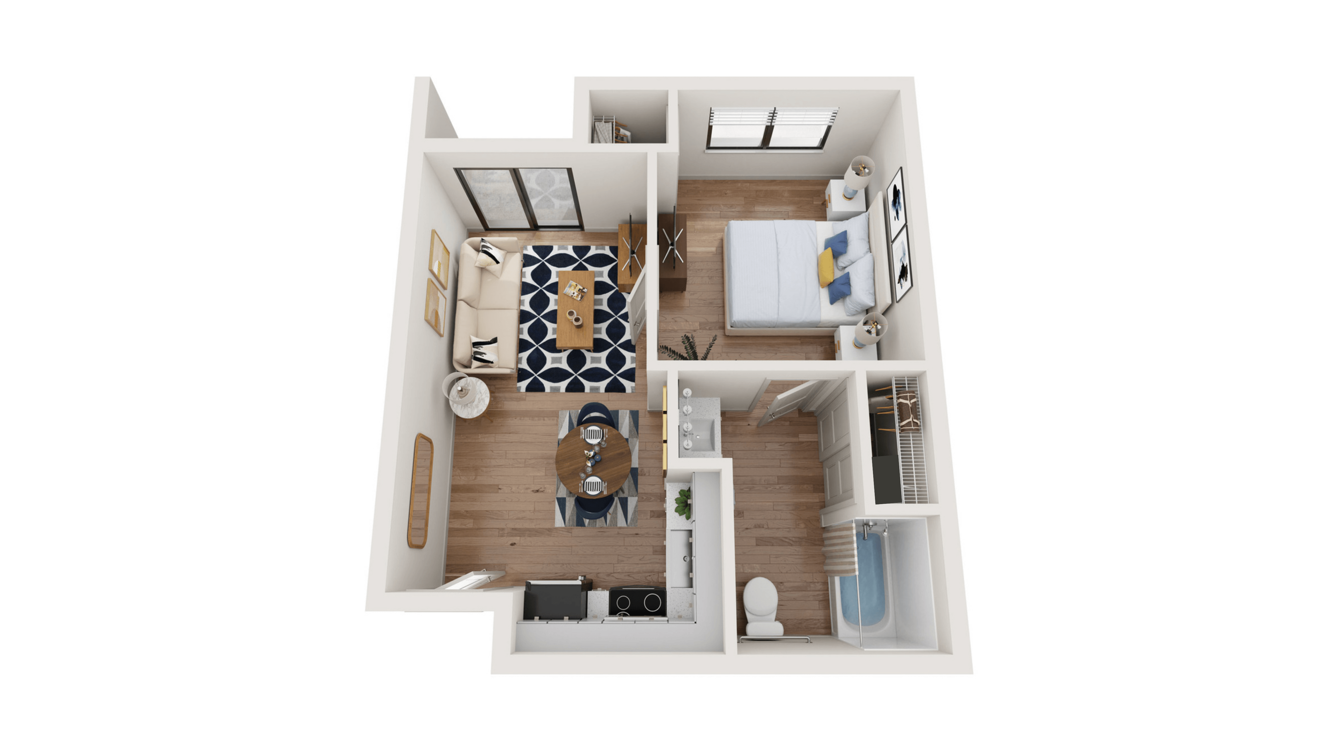 Floor plan for 1 bed, 1 bath, 500 sqft